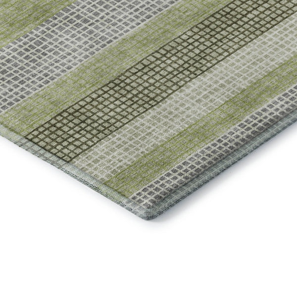 HomeRoots 8' X 10' Artichoke Green, Ivory & Gray Striped Washable Area Rug - Durable, UV-Protected Design! 710781