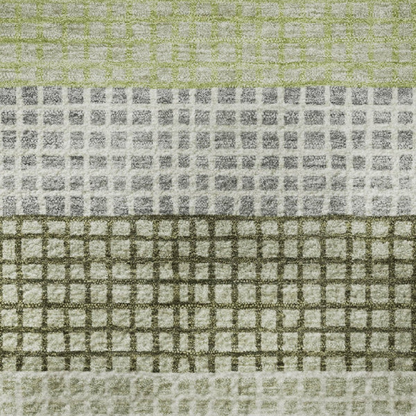 HomeRoots 8' X 10' Artichoke Green, Ivory & Gray Striped Washable Area Rug - Durable, UV-Protected Design! 710781