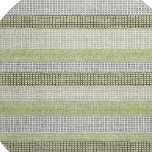 HomeRoots 8' X 10' Artichoke Green, Ivory & Gray Striped Washable Area Rug - Durable, UV-Protected Design! 710781
