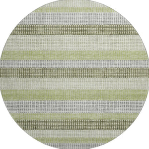 HomeRoots 8' X 10' Artichoke Green, Ivory & Gray Striped Washable Area Rug - Durable, UV-Protected Design! 710781