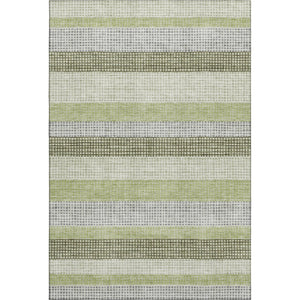 HomeRoots 9' X 12' Artichoke Green Ivory & Gray Striped Washable Area Rug - Durable, UV-Protected & Stylish 710782