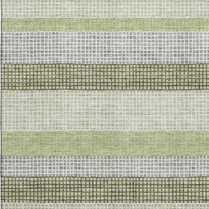HomeRoots 9' X 12' Artichoke Green Ivory & Gray Striped Washable Area Rug - Durable, UV-Protected & Stylish 710782
