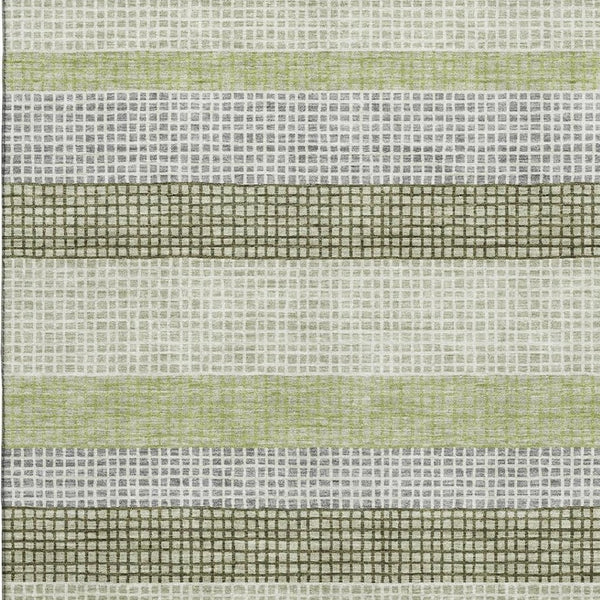 HomeRoots 9' X 12' Artichoke Green Ivory & Gray Striped Washable Area Rug - Durable, UV-Protected & Stylish 710782