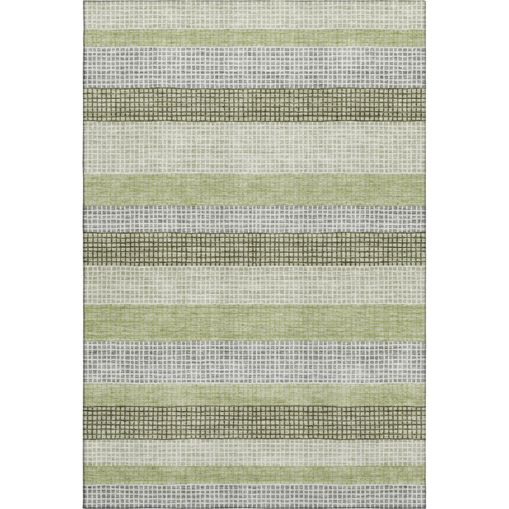 HomeRoots 10' X 14' Artichoke Green Ivory Gray Striped Washable Area Rug with Stain Resistance & UV Protection 710783