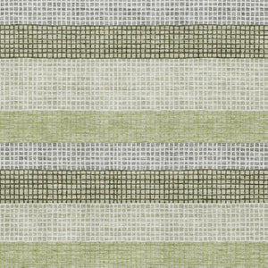 HomeRoots 10' X 14' Artichoke Green Ivory Gray Striped Washable Area Rug with Stain Resistance & UV Protection 710783