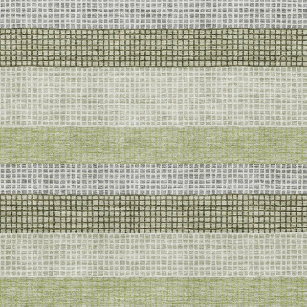 HomeRoots 10' X 14' Artichoke Green Ivory Gray Striped Washable Area Rug with Stain Resistance & UV Protection 710783