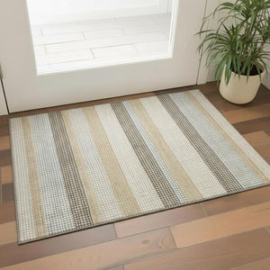 HomeRoots 5' X 8' Striped Area Rug in Beige, Ivory & Chocolate - Washable, UV Protected & Non-Slip Backing 710785