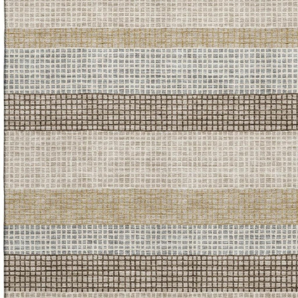 HomeRoots 5' X 8' Striped Area Rug in Beige, Ivory & Chocolate - Washable, UV Protected & Non-Slip Backing 710785