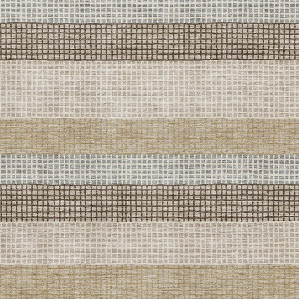 HomeRoots 8' Washable Round Rug in Beige, Ivory & Chocolate Stripes - Durable, UV-Protected, Non-Slip Design 710786