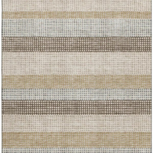 HomeRoots 8' Washable Round Rug in Beige, Ivory & Chocolate Stripes - Durable, UV-Protected, Non-Slip Design 710786