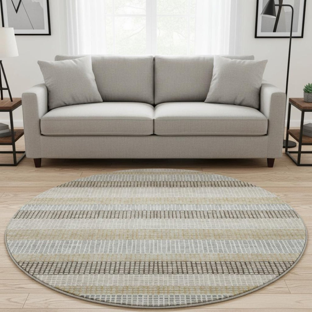 HomeRoots 8' X 10' Washable Beige Ivory & Chocolate Striped Area Rug with UV Protection for Busy Homes 710787