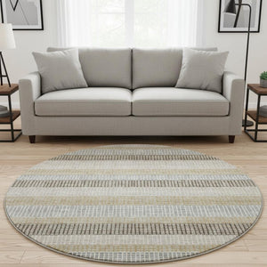 HomeRoots 8' X 10' Washable Beige Ivory & Chocolate Striped Area Rug with UV Protection for Busy Homes 710787