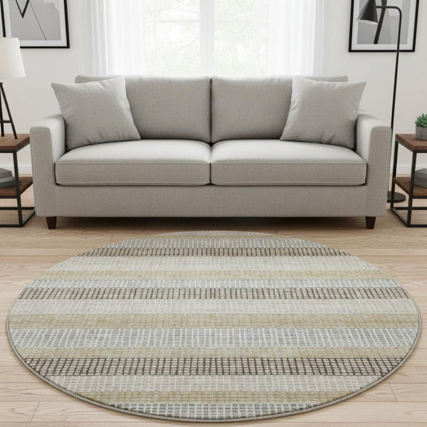 HomeRoots 8' X 10' Washable Beige Ivory & Chocolate Striped Area Rug with UV Protection for Busy Homes 710787