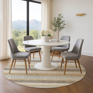 HomeRoots 8' X 10' Washable Beige Ivory & Chocolate Striped Area Rug with UV Protection for Busy Homes 710787
