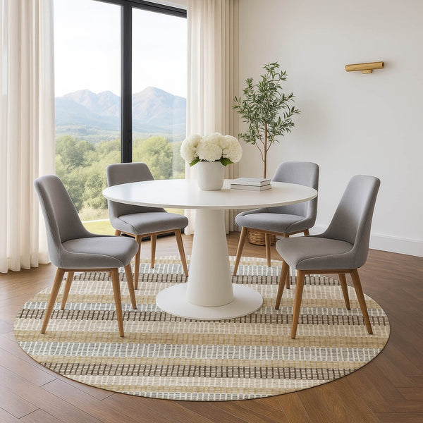 HomeRoots 8' X 10' Washable Beige Ivory & Chocolate Striped Area Rug with UV Protection for Busy Homes 710787