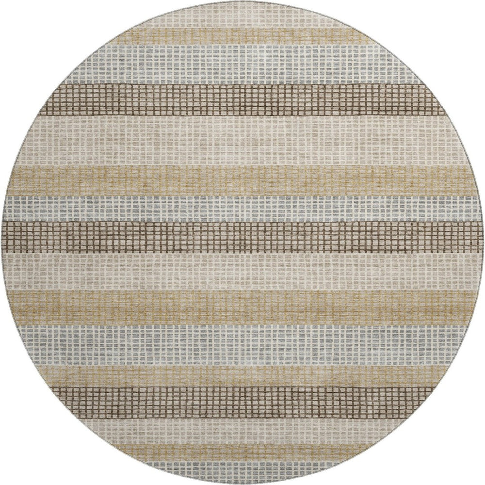 HomeRoots 8' X 10' Washable Beige Ivory & Chocolate Striped Area Rug with UV Protection for Busy Homes 710787