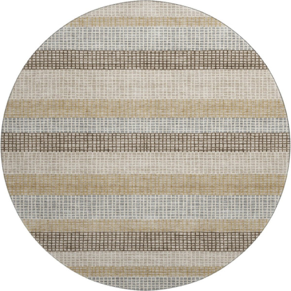 HomeRoots 8' X 10' Washable Beige Ivory & Chocolate Striped Area Rug with UV Protection for Busy Homes 710787
