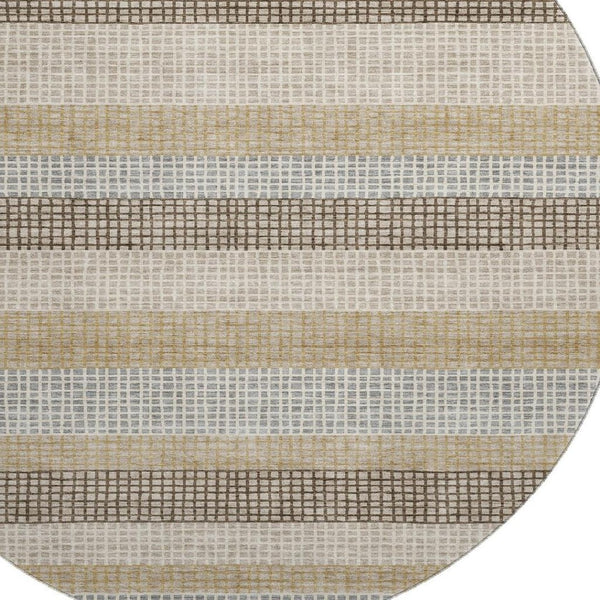 HomeRoots 8' X 10' Washable Beige Ivory & Chocolate Striped Area Rug with UV Protection for Busy Homes 710787