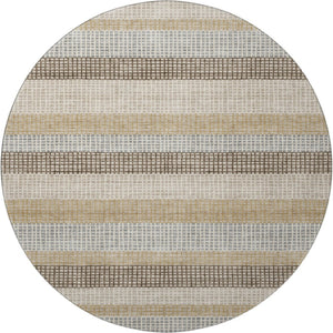 HomeRoots 8' X 10' Washable Beige Ivory & Chocolate Striped Area Rug with UV Protection for Busy Homes 710787