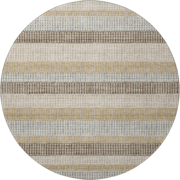 HomeRoots 8' X 10' Washable Beige Ivory & Chocolate Striped Area Rug with UV Protection for Busy Homes 710787