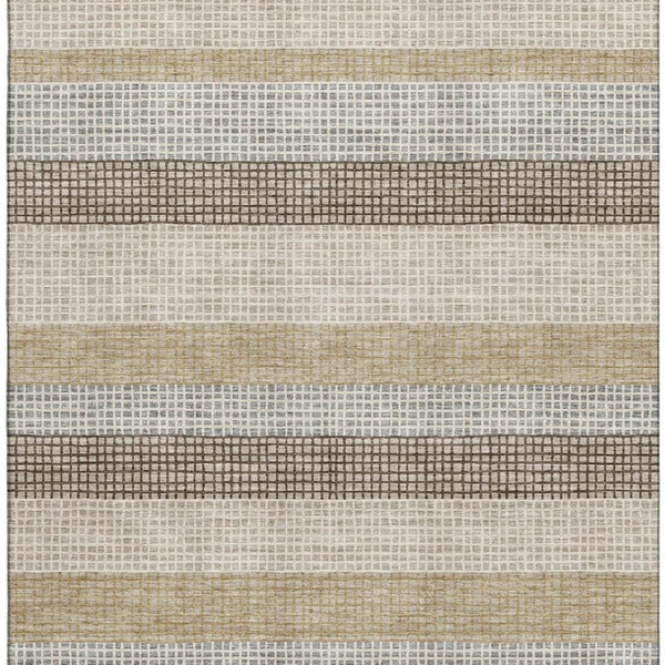 HomeRoots 9' X 12' Beige Ivory Chocolate Striped Washable Area Rug - Durable, UV-Protected, Stylish & Cozy 710788