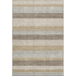 HomeRoots 10' X 14' Washable Beige, Ivory & Chocolate Striped Area Rug with UV Protection for Active Homes 710789