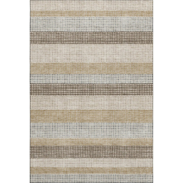 HomeRoots 10' X 14' Washable Beige, Ivory & Chocolate Striped Area Rug with UV Protection for Active Homes 710789