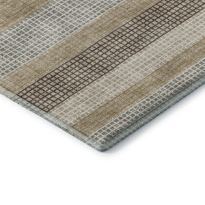 HomeRoots 10' X 14' Washable Beige, Ivory & Chocolate Striped Area Rug with UV Protection for Active Homes 710789