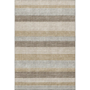 HomeRoots 10' X 14' Washable Beige, Ivory & Chocolate Striped Area Rug with UV Protection for Active Homes 710789