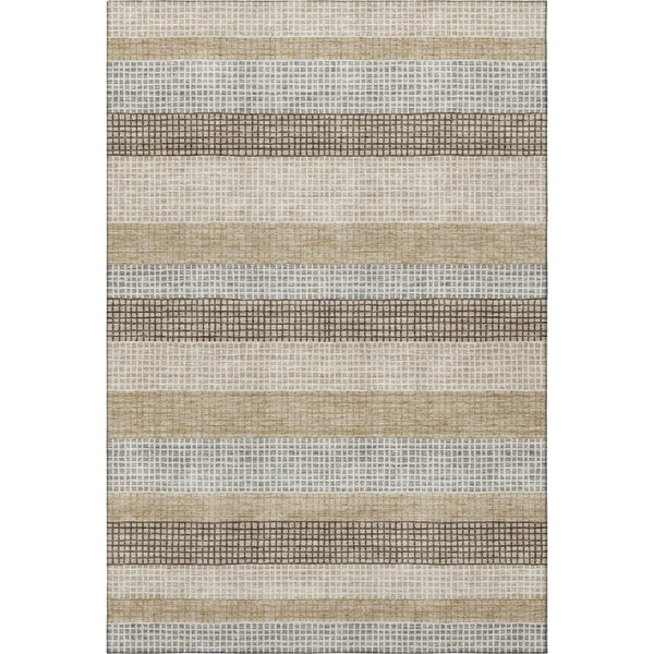 HomeRoots 10' X 14' Washable Beige, Ivory & Chocolate Striped Area Rug with UV Protection for Active Homes 710789