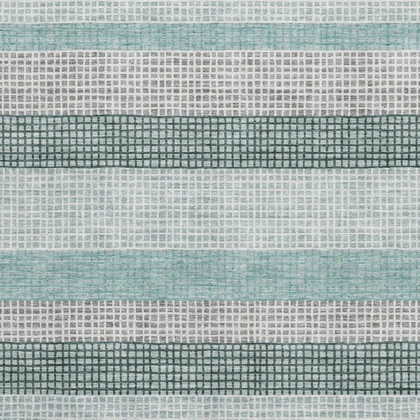 HomeRoots 5' X 8' Stylish Teal Ivory Gray Striped Area Rug - Washable, UV Protected, Stain Resistant Design 710791