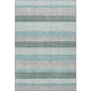 HomeRoots 5' X 8' Stylish Teal Ivory Gray Striped Area Rug - Washable, UV Protected, Stain Resistant Design 710791