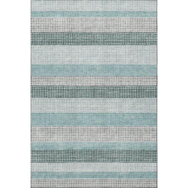 HomeRoots 5' X 8' Stylish Teal Ivory Gray Striped Area Rug - Washable, UV Protected, Stain Resistant Design 710791