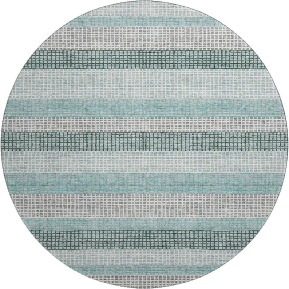 HomeRoots 8' X 10' Teal, Ivory & Gray Striped Area Rug - Washable, UV-Protected, & Perfect for Family Spaces! 710793