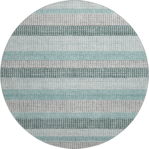 HomeRoots 8' X 10' Teal, Ivory & Gray Striped Area Rug - Washable, UV-Protected, & Perfect for Family Spaces! 710793