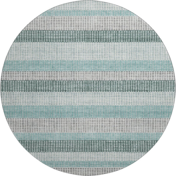 HomeRoots 8' X 10' Teal, Ivory & Gray Striped Area Rug - Washable, UV-Protected, & Perfect for Family Spaces! 710793