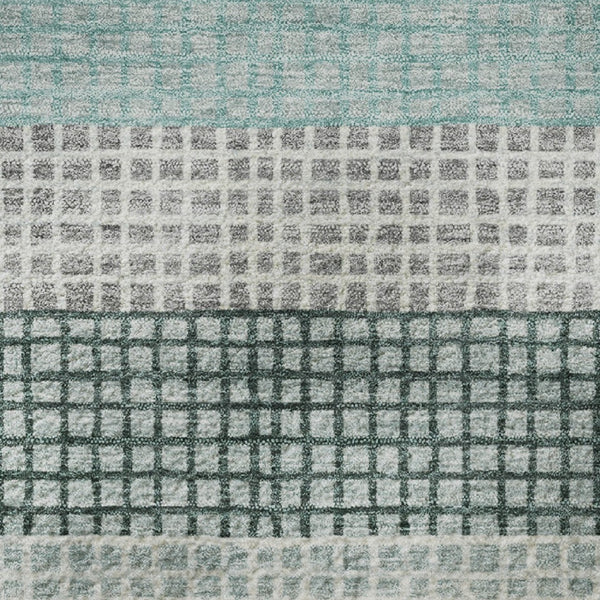 HomeRoots 8' X 10' Teal, Ivory & Gray Striped Area Rug - Washable, UV-Protected, & Perfect for Family Spaces! 710793