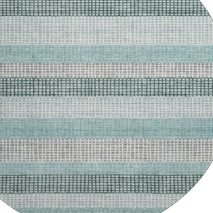 HomeRoots 8' X 10' Teal, Ivory & Gray Striped Area Rug - Washable, UV-Protected, & Perfect for Family Spaces! 710793