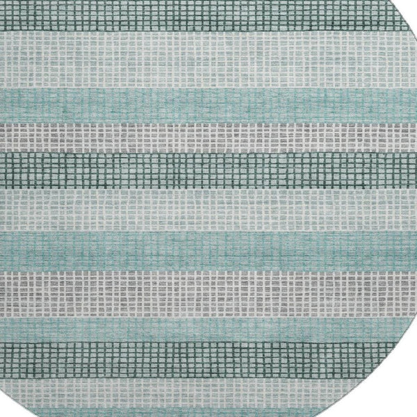 HomeRoots 8' X 10' Teal, Ivory & Gray Striped Area Rug - Washable, UV-Protected, & Perfect for Family Spaces! 710793