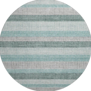 HomeRoots 8' X 10' Teal, Ivory & Gray Striped Area Rug - Washable, UV-Protected, & Perfect for Family Spaces! 710793