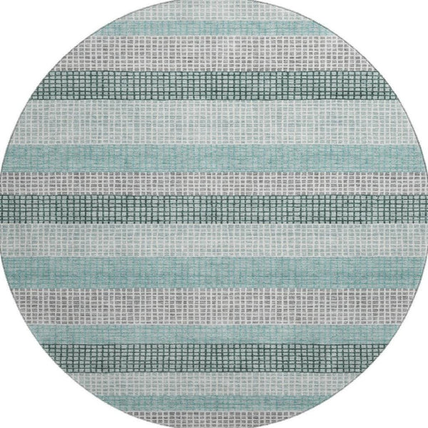 HomeRoots 8' X 10' Teal, Ivory & Gray Striped Area Rug - Washable, UV-Protected, & Perfect for Family Spaces! 710793