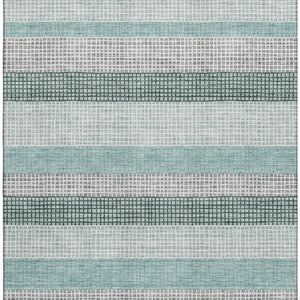 HomeRoots 9' X 12' Stylish Teal Ivory & Gray Striped Washable Area Rug with UV Protection for High-Traffic Spaces 710794