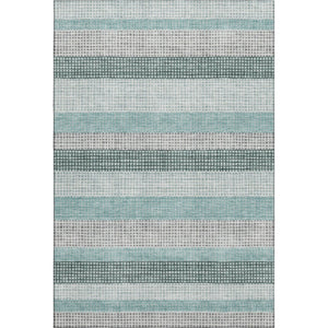 HomeRoots 10' X 14' Teal Ivory & Gray Striped Washable Area Rug with UV Protection for Busy Homes & Style 710795