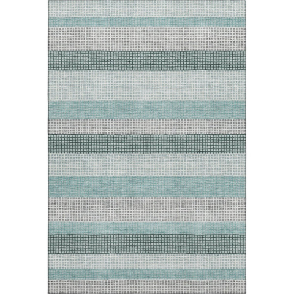 HomeRoots 10' X 14' Teal Ivory & Gray Striped Washable Area Rug with UV Protection for Busy Homes & Style 710795
