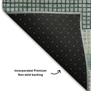 HomeRoots 10' X 14' Teal Ivory & Gray Striped Washable Area Rug with UV Protection for Busy Homes & Style 710795