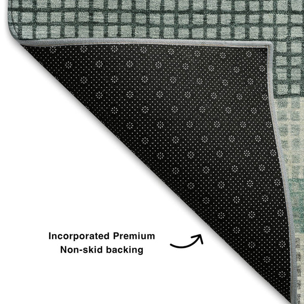 HomeRoots 10' X 14' Teal Ivory & Gray Striped Washable Area Rug with UV Protection for Busy Homes & Style 710795