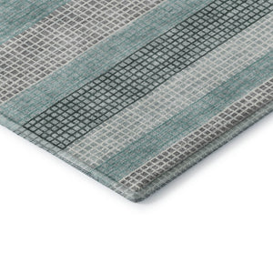 HomeRoots 10' X 14' Teal Ivory & Gray Striped Washable Area Rug with UV Protection for Busy Homes & Style 710795