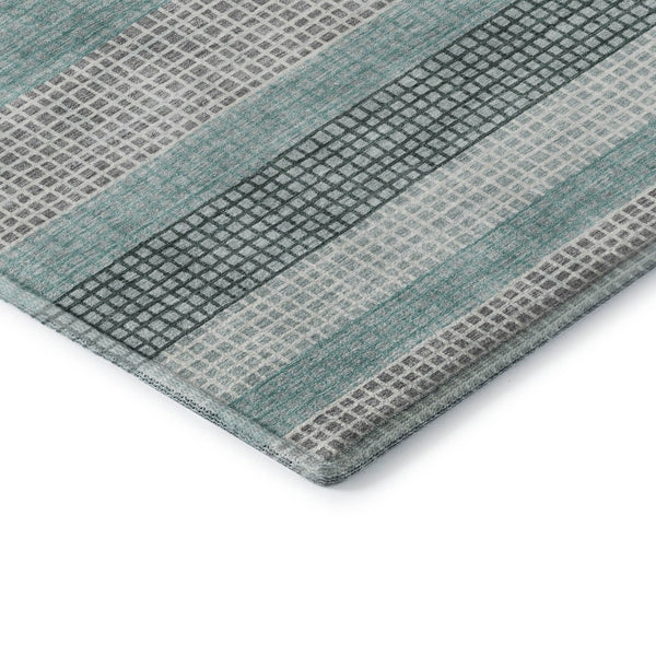 HomeRoots 10' X 14' Teal Ivory & Gray Striped Washable Area Rug with UV Protection for Busy Homes & Style 710795