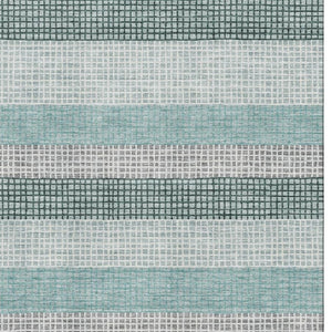 HomeRoots 10' X 14' Teal Ivory & Gray Striped Washable Area Rug with UV Protection for Busy Homes & Style 710795