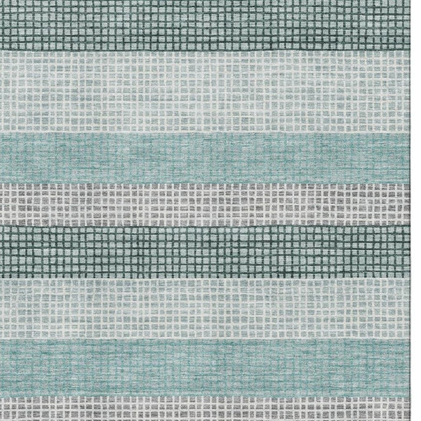 HomeRoots 10' X 14' Teal Ivory & Gray Striped Washable Area Rug with UV Protection for Busy Homes & Style 710795